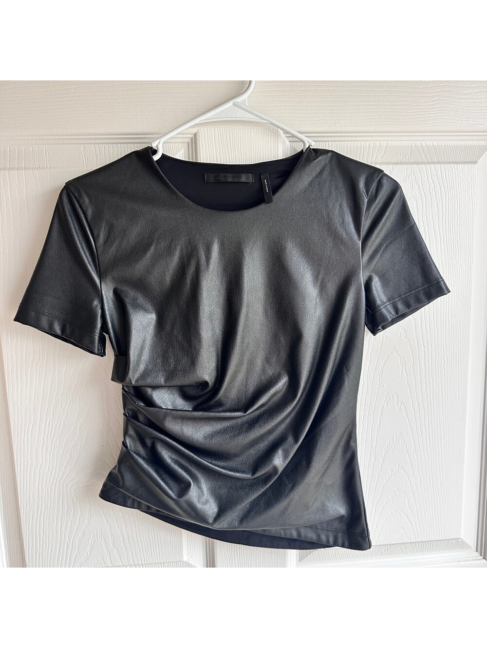 Helmut Lang Black Faux Leather Short Sleeve Top Size S